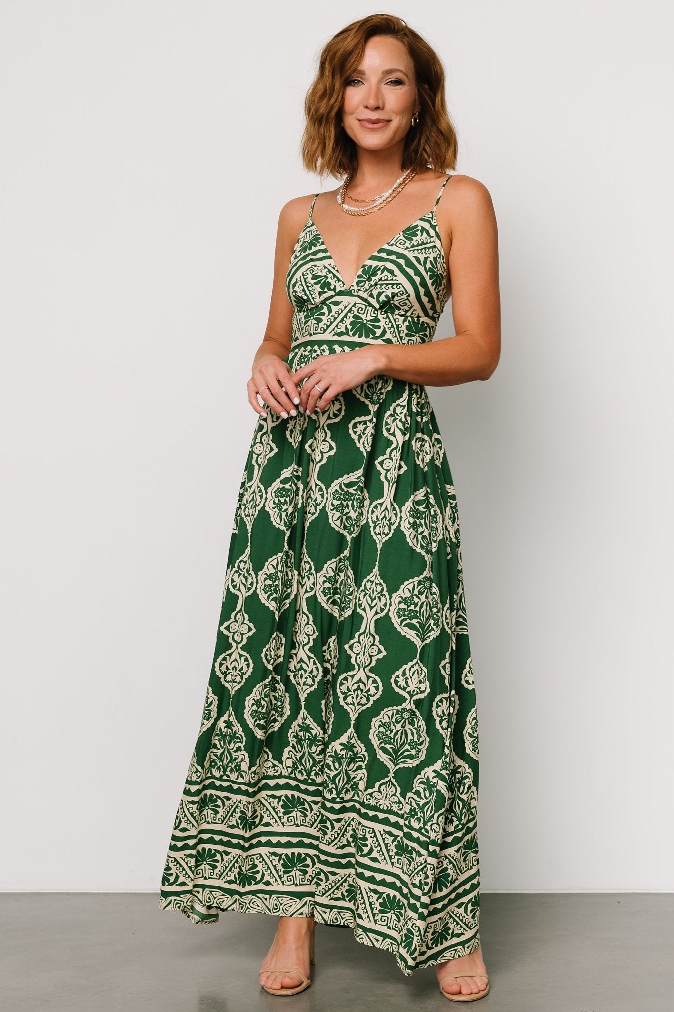 Davinah V Neck Maxi Dress | Green Print - Baltic Born