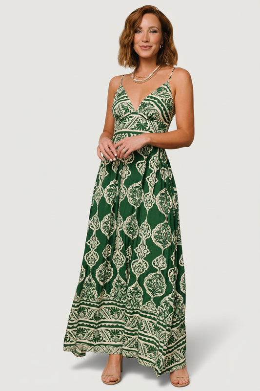 Davinah V Neck Maxi Dress | Green Print Davinah V Neck Maxi Dress | Green Print