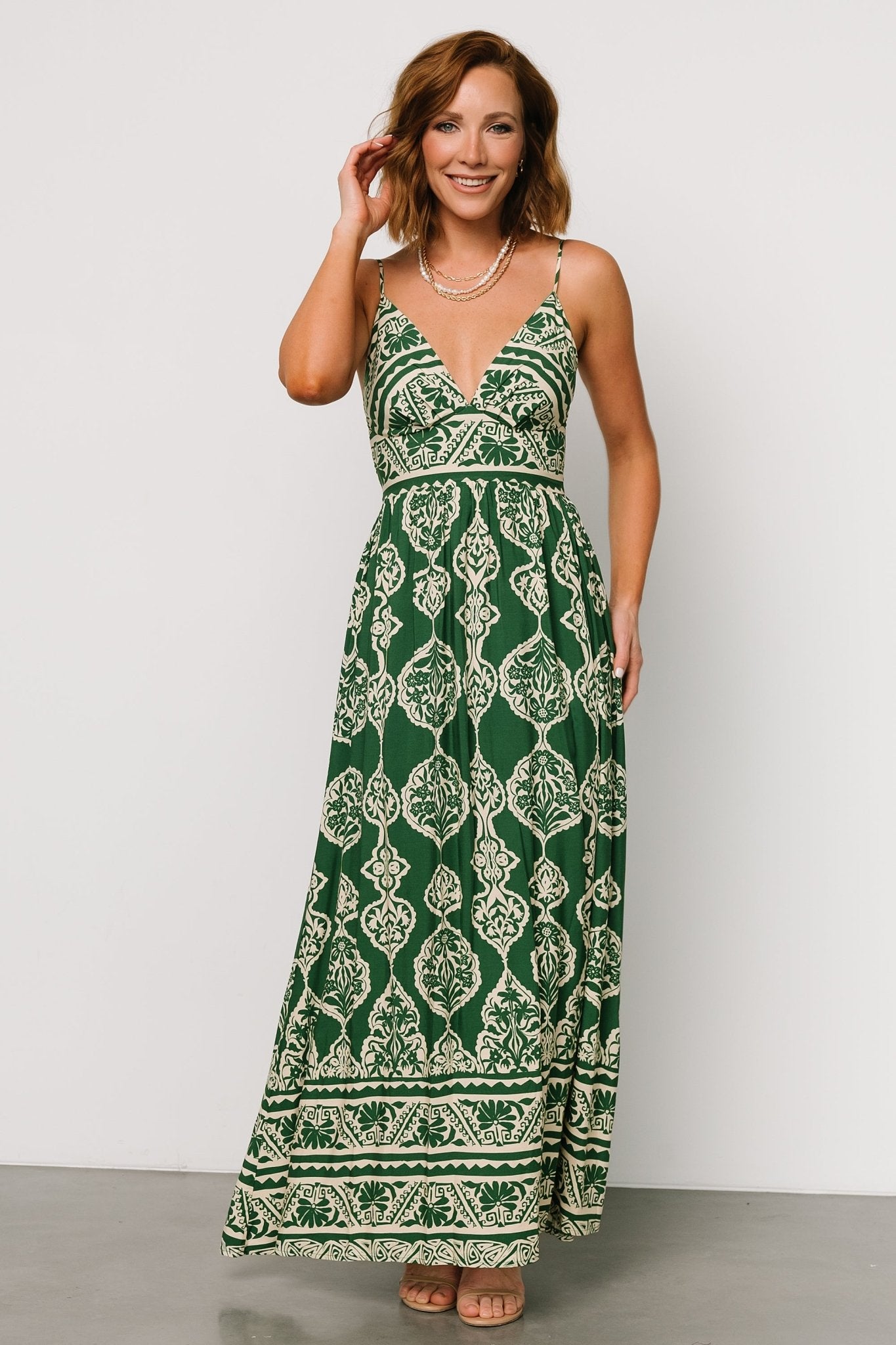 Davinah V Neck Maxi Dress | Green Print - Baltic Born