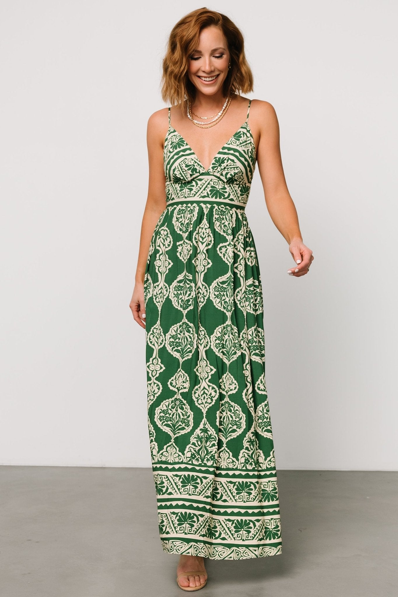 Davinah V Neck Maxi Dress | Green Print - Baltic Born