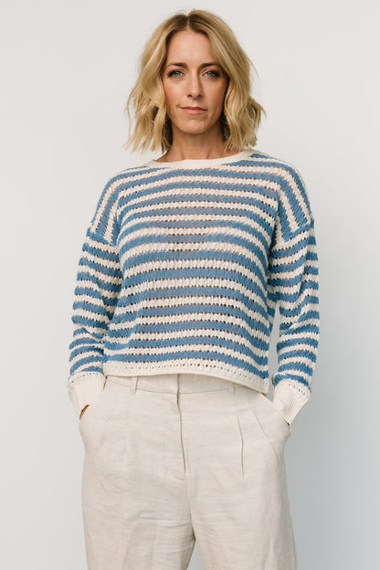 Dawn Open Knit Top | Blue + Ivory - Baltic Born