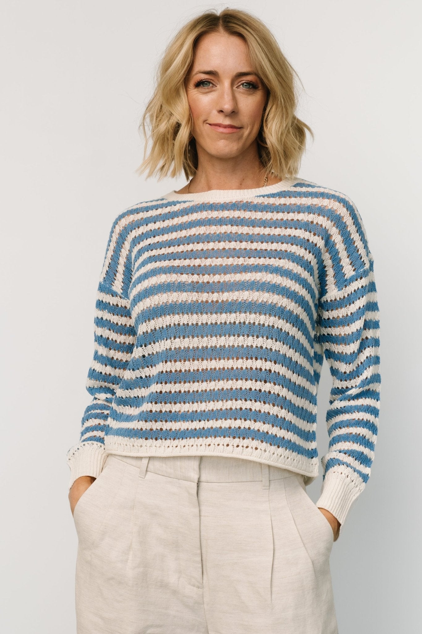 Dawn Open Knit Top | Blue + Ivory - Baltic Born