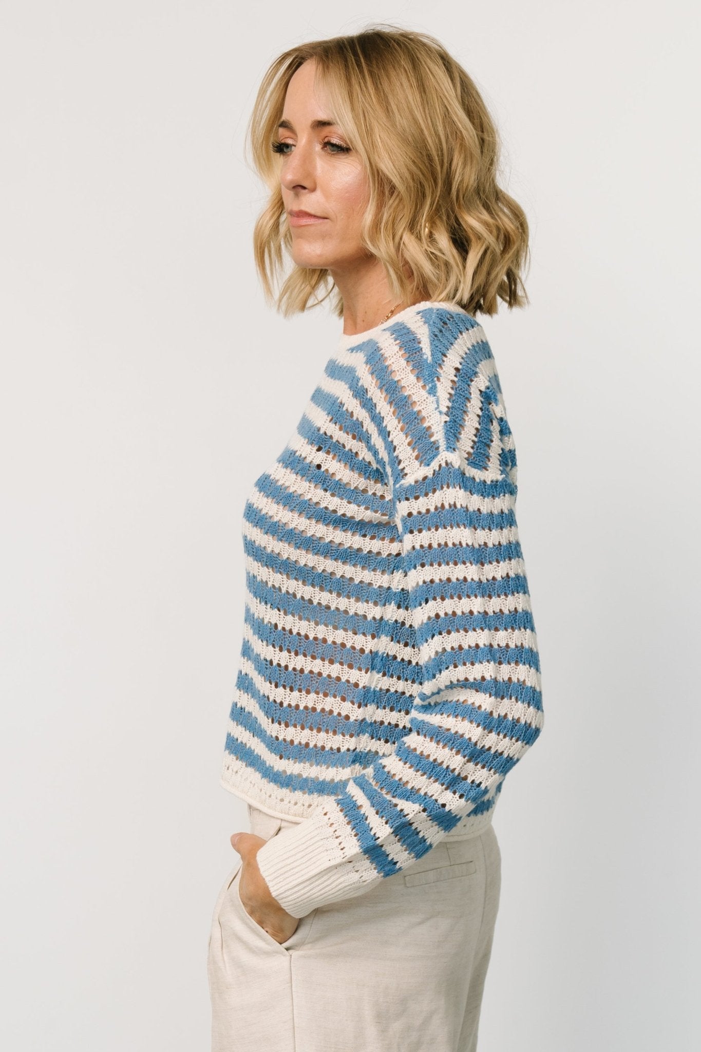 Dawn Open Knit Top | Blue + Ivory - Baltic Born