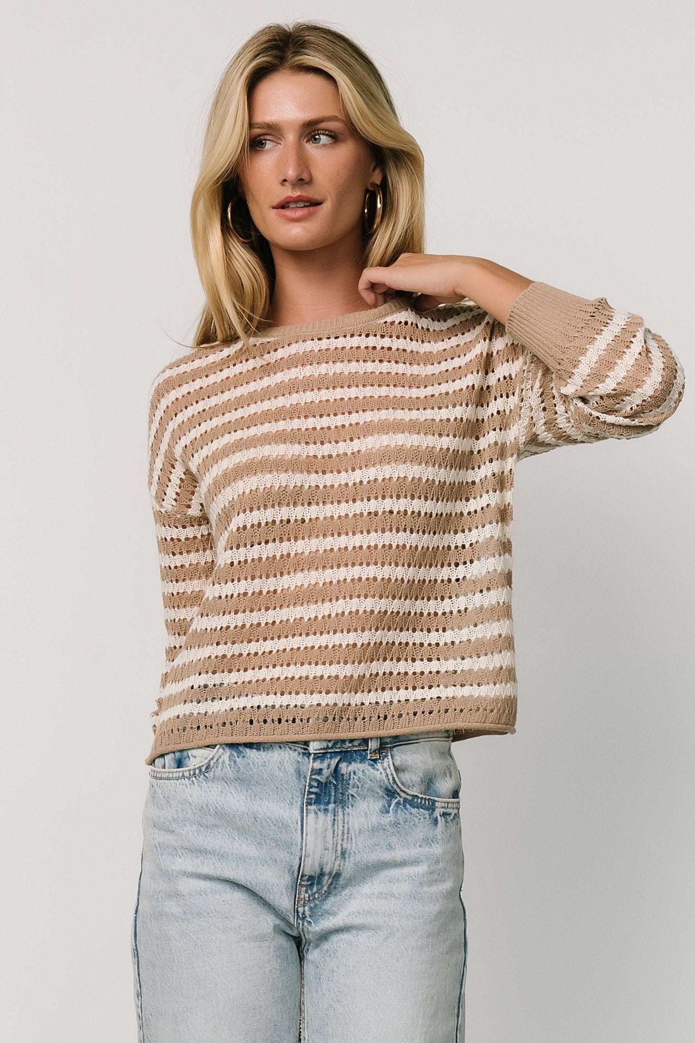 Dawn Open Knit Top | Taupe + Ivory - Baltic Born