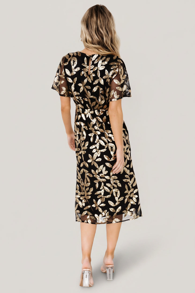 Deanna Sequin Midi Dress | Black + Gold