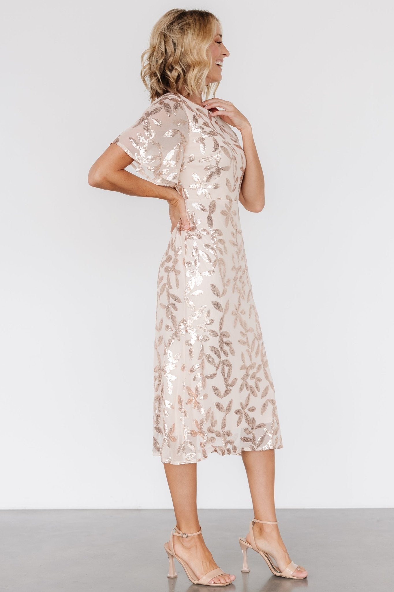 Deanna Sequin Midi Dress | Rose Gold - Baltic Born