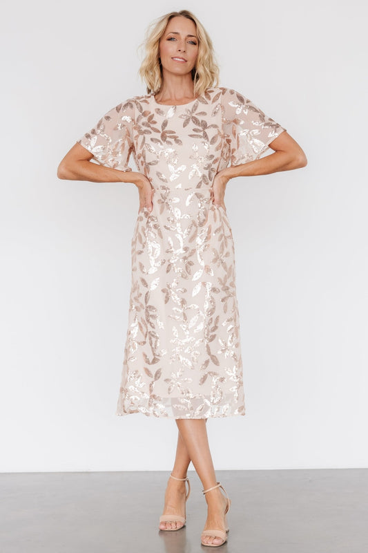 Deanna Sequin Midi Dress | Rose Gold - Baltic Born