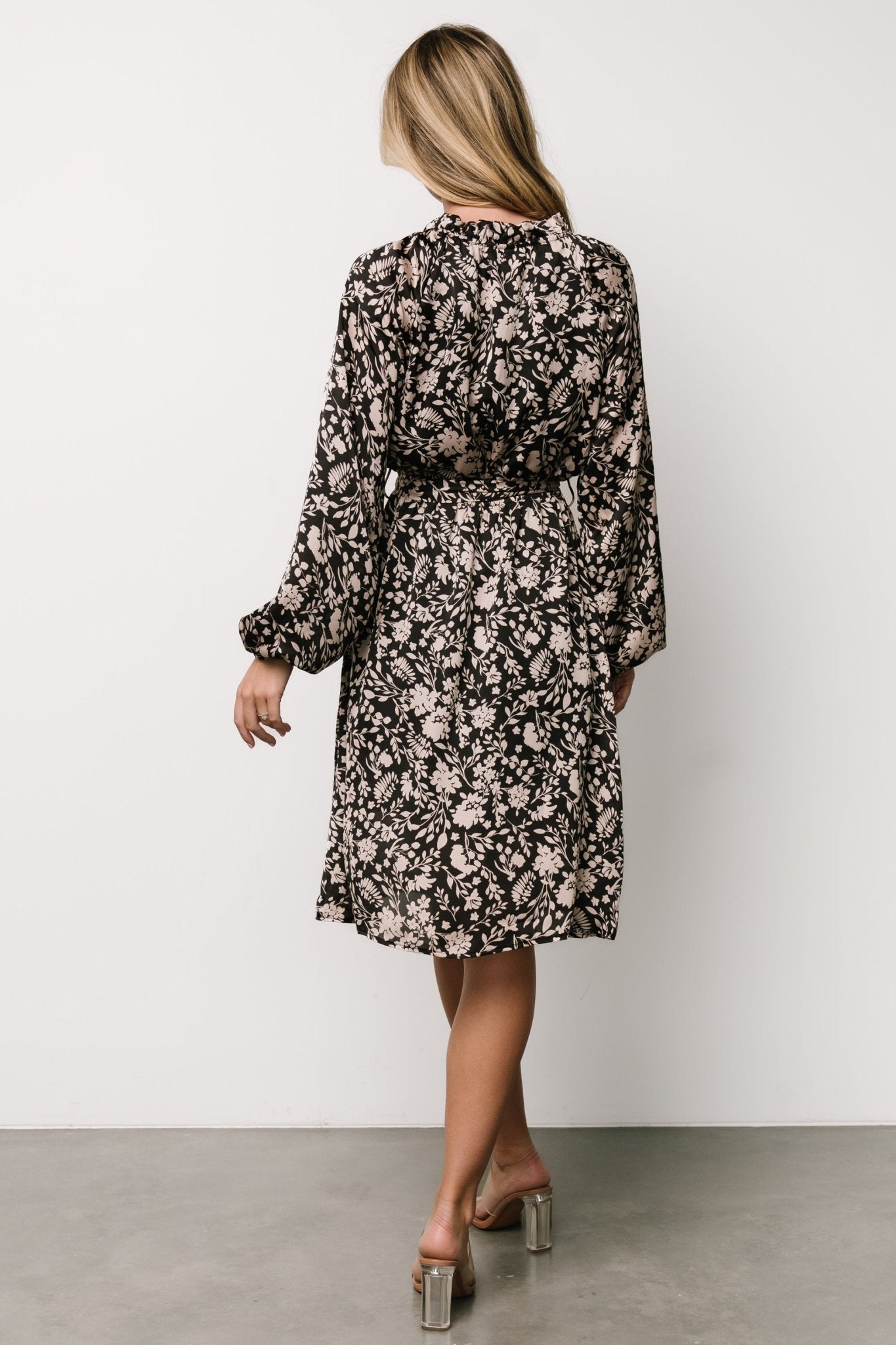 Deena Satin Dress | Black + Taupe Floral - Baltic Born