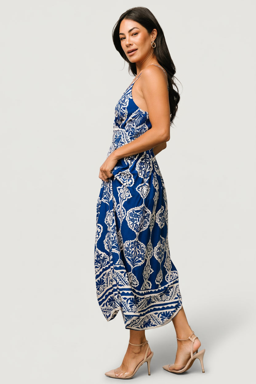 Baltic Born Womens Delia Midi Dress | Blue Print | Size: Medium Baltic Born Womens Delia Midi Dress | Blue Print | Size: Medium