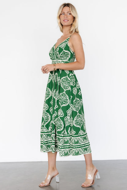 Delia Midi Dress | Green Print - Baltic Born