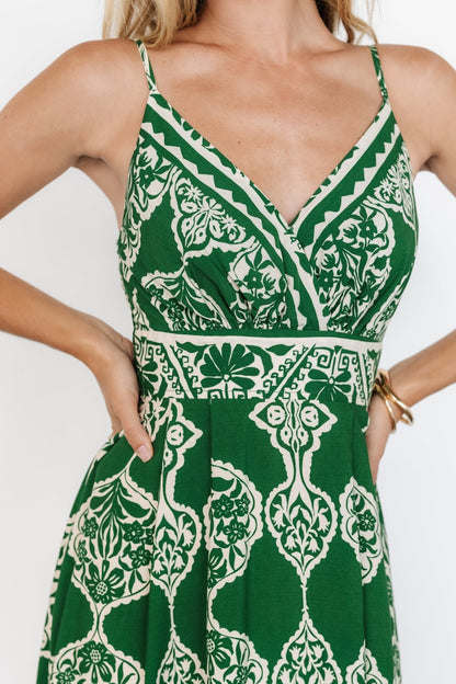 Delia Midi Dress | Green Print - Baltic Born