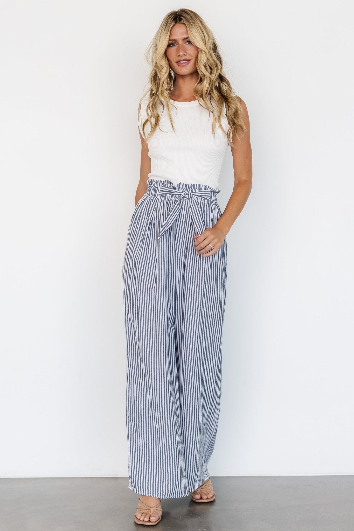 Delphi Wide Leg Pants | Navy Stripe - Baltic Born