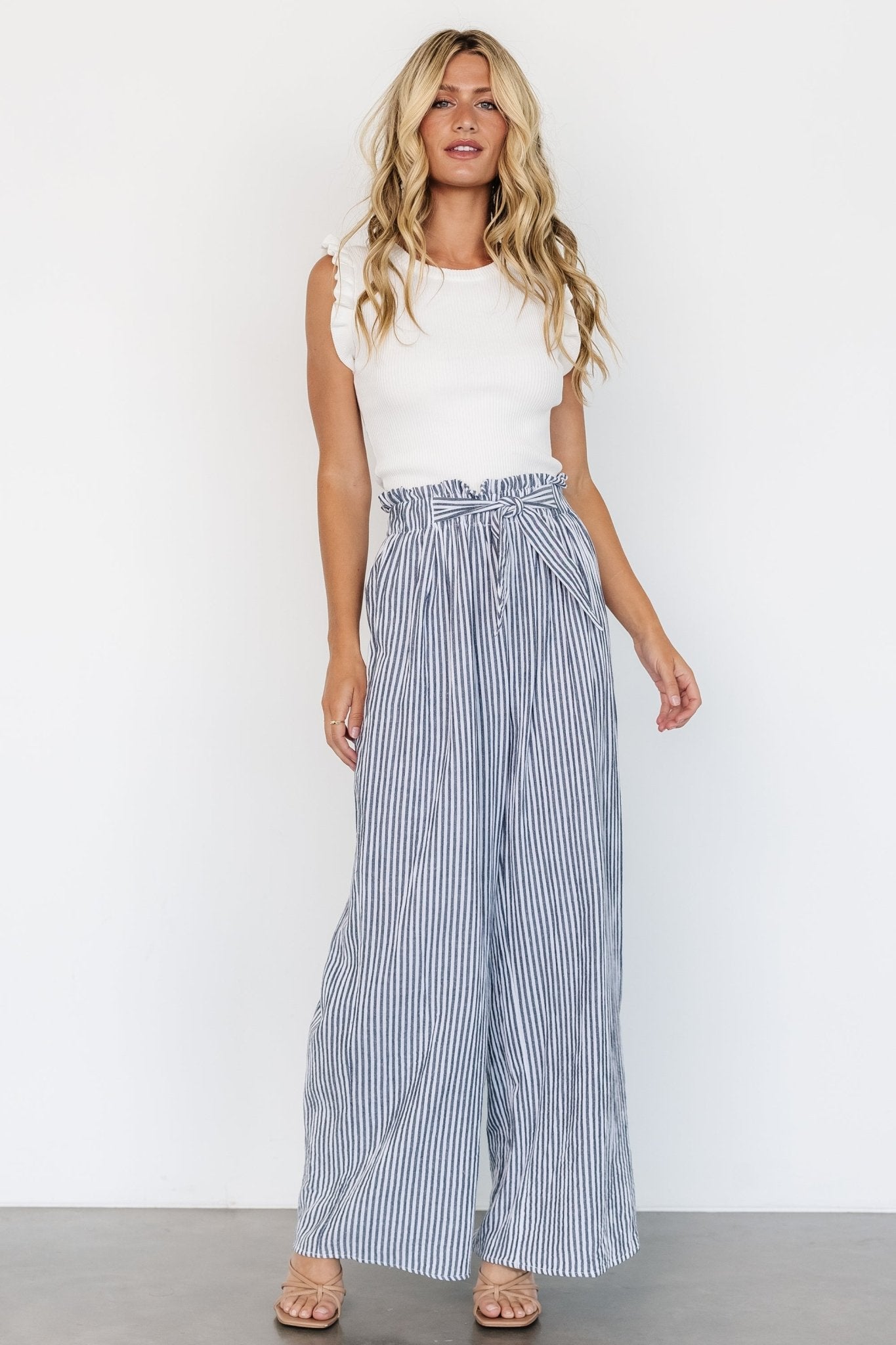 Delphi Wide Leg Pants | Navy Stripe - Baltic Born