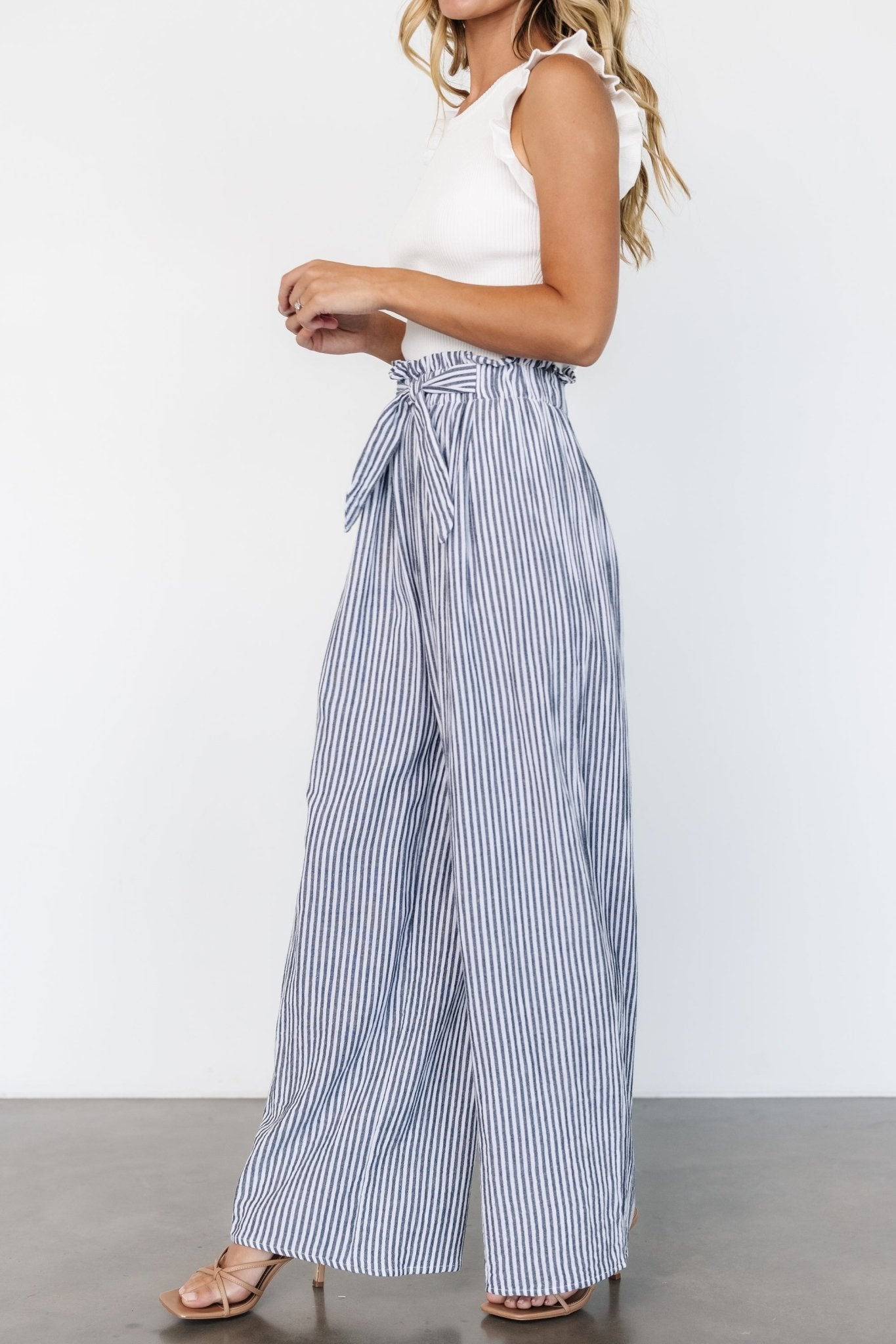 Delphi Wide Leg Pants | Navy Stripe - Baltic Born