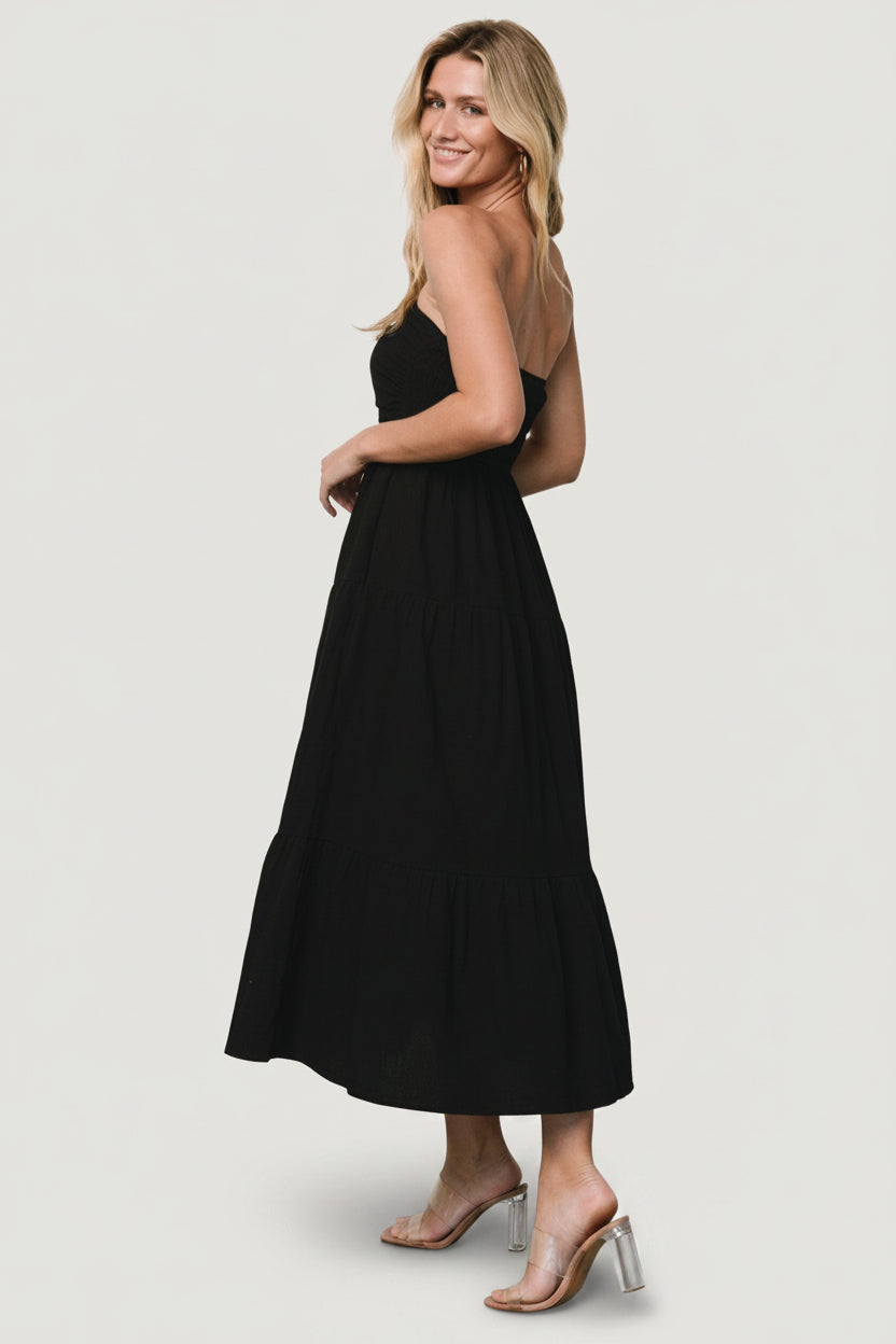knee length dresses for ladies Horizon Strapless Textured Midi Dress Black