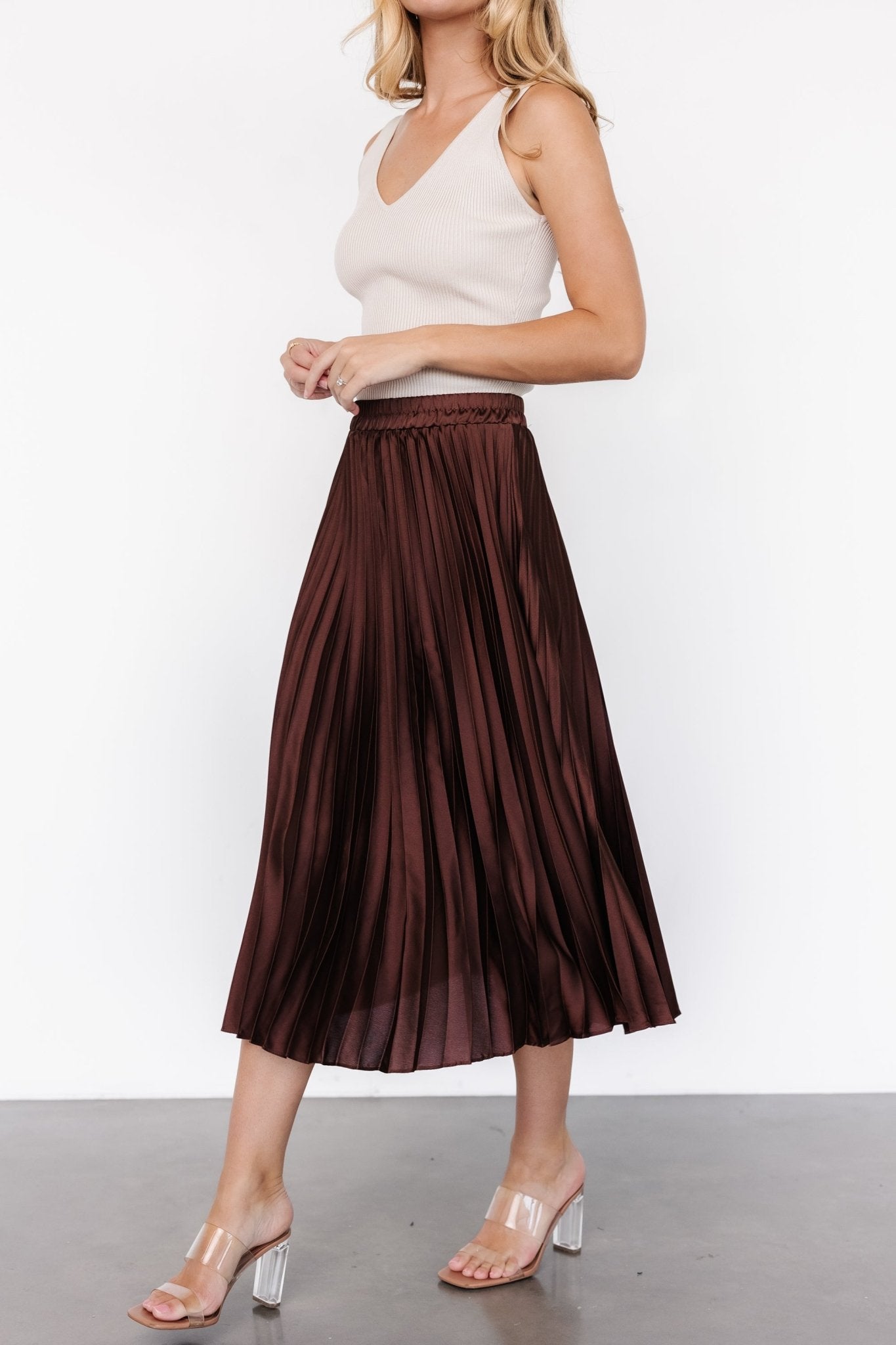 Demetria Pleated Midi Skirt | Dark Brown - Baltic Born