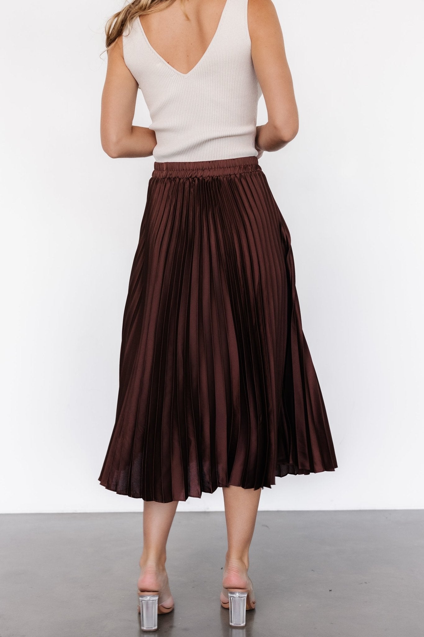 Demetria Pleated Midi Skirt | Dark Brown - Baltic Born