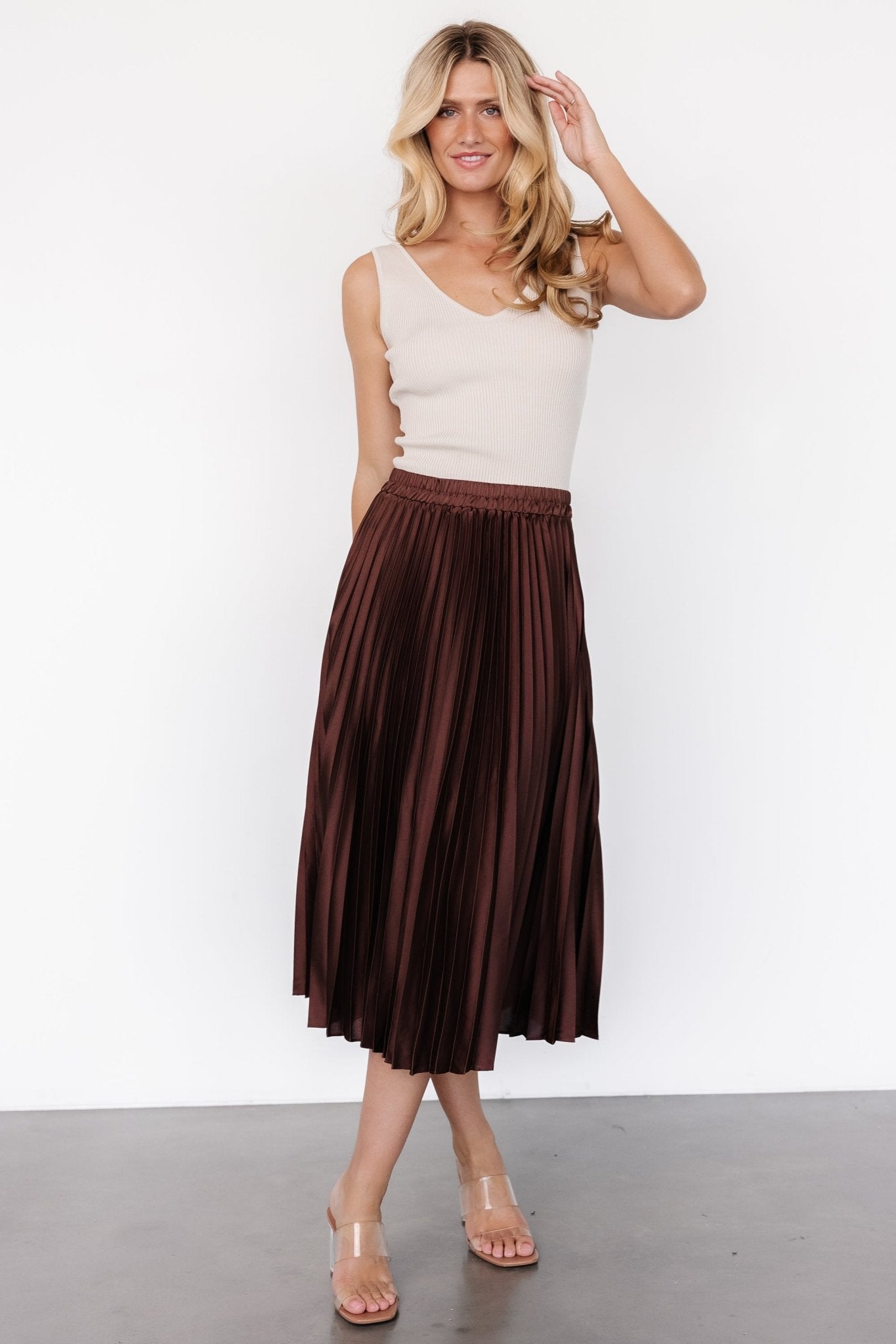 Demetria Pleated Midi Skirt | Dark Brown - Baltic Born