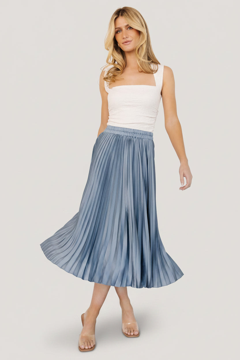 Demetria Pleated Midi Skirt | Steel Blue