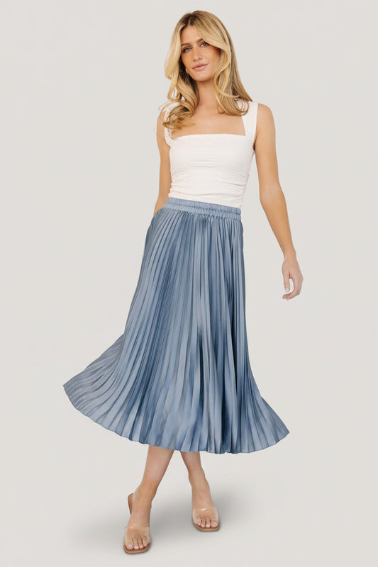 Demetria Pleated Midi Skirt | Steel Blue
