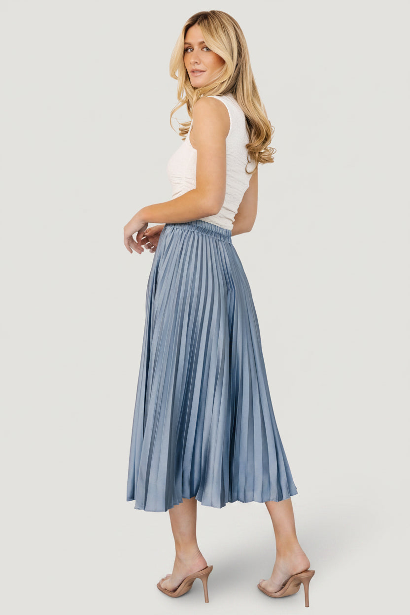 Demetria Pleated Midi Skirt | Steel Blue