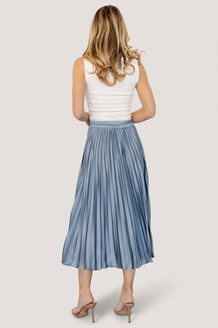 Demetria Pleated Midi Skirt | Steel Blue