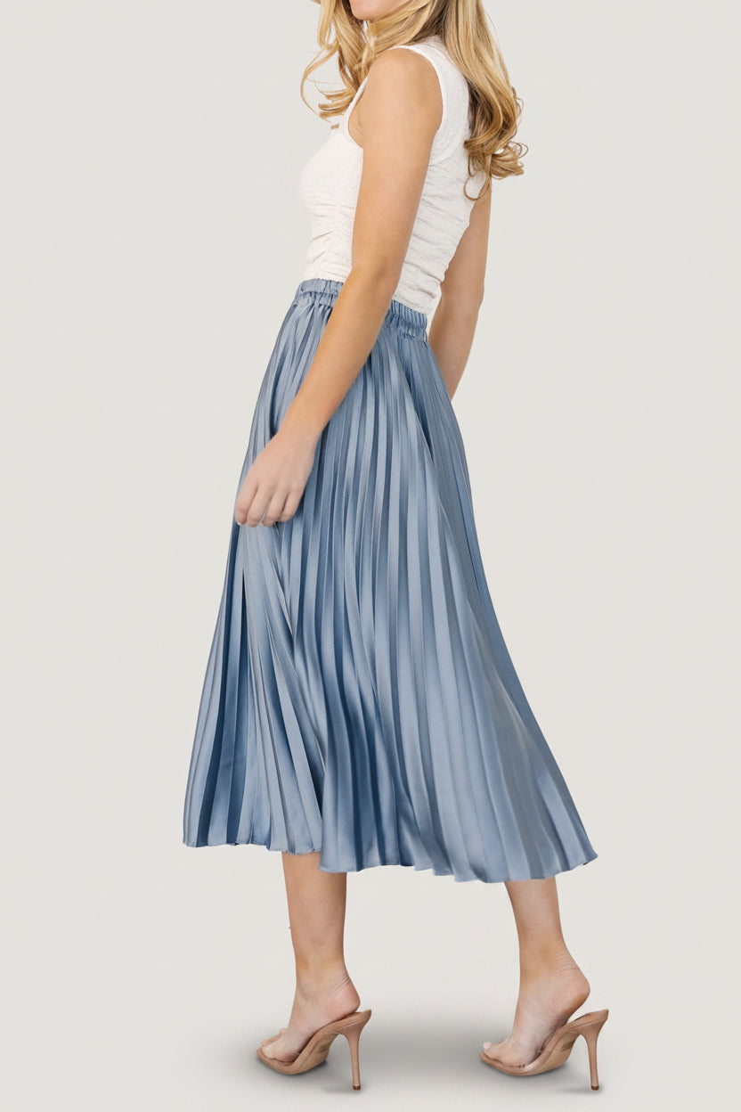 Demetria Pleated Midi Skirt | Steel Blue