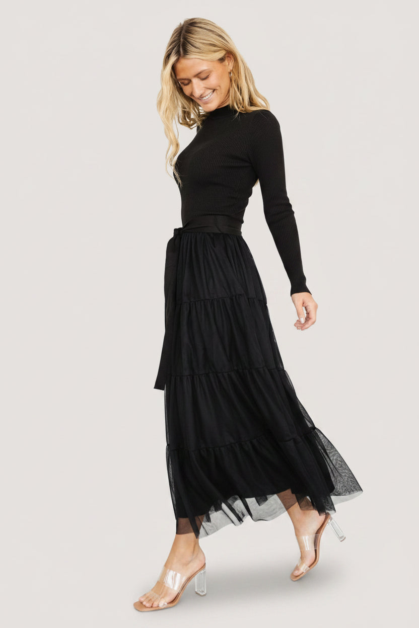 knit tulle dress Tulle Trim Knit Tee Dress