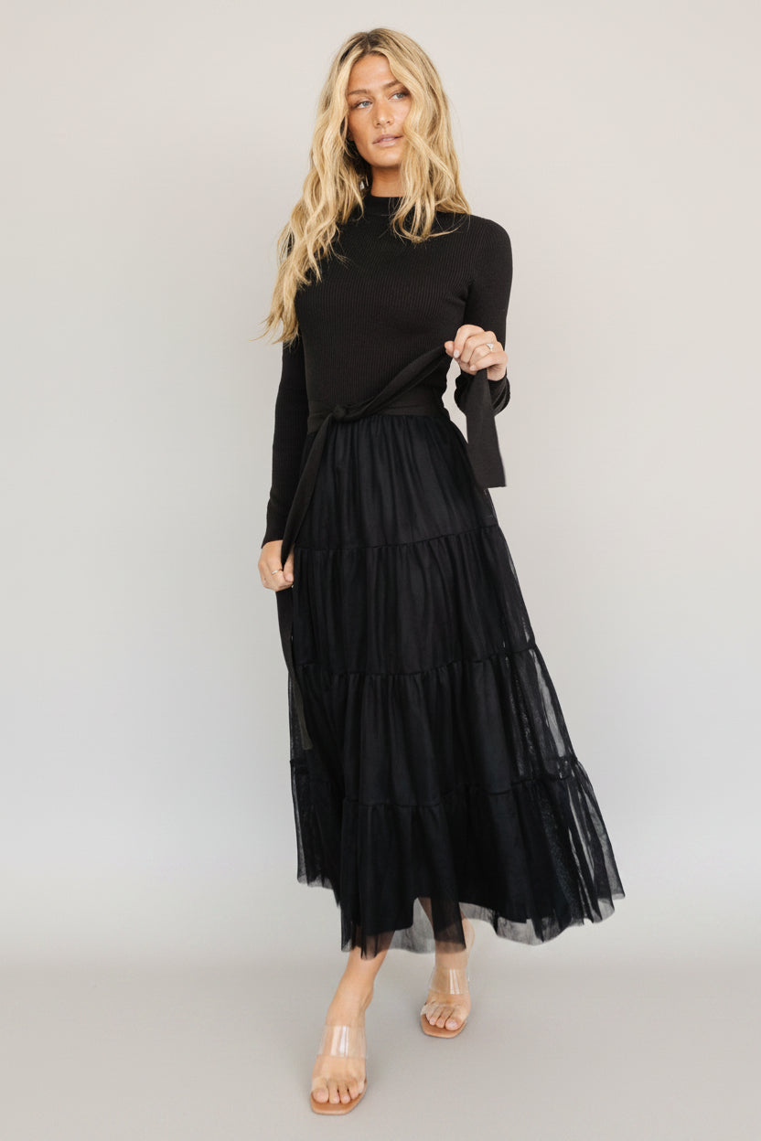 Baltic Born Womens Demi Sweater Tulle Dress | Black