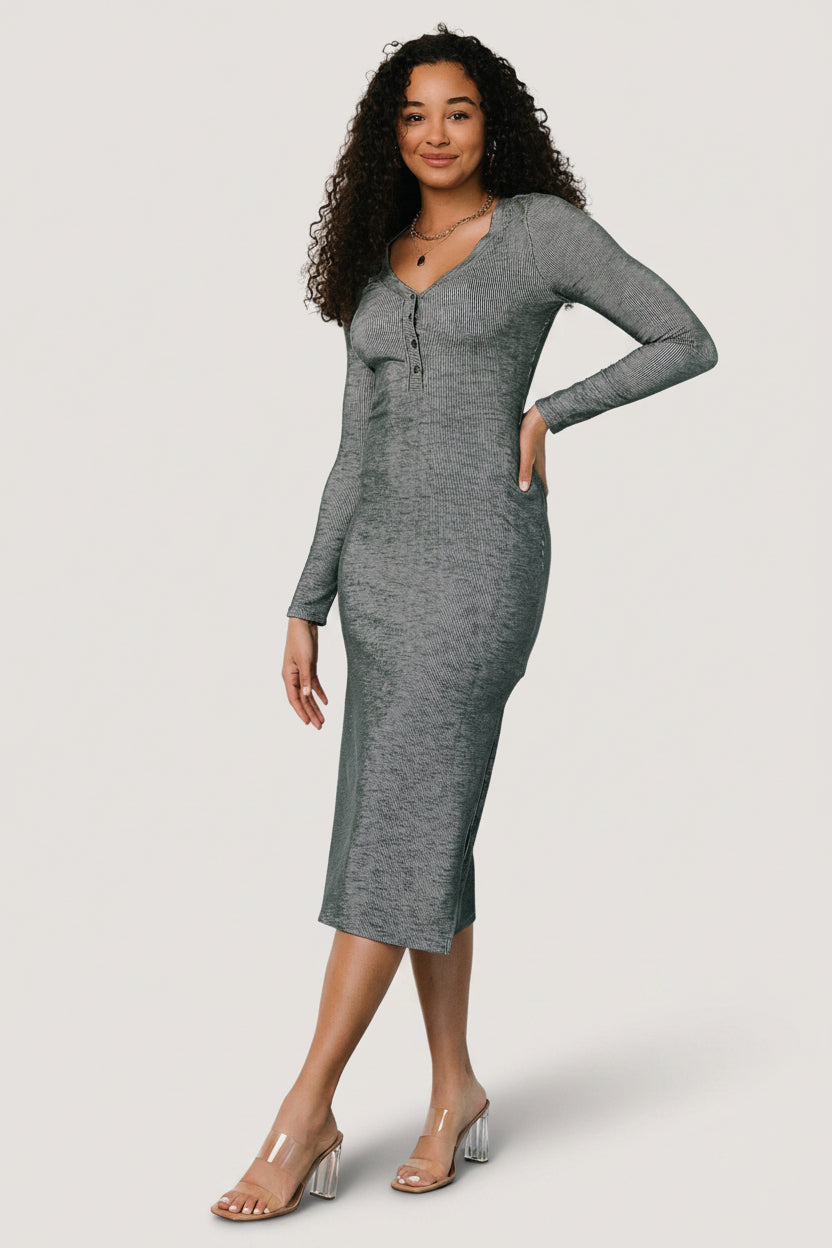 Denver Ribbed Midi Dress | Heathered Jade