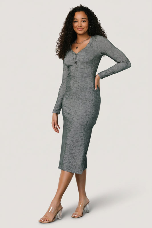 Denver Ribbed Midi Dress | Heathered Jade