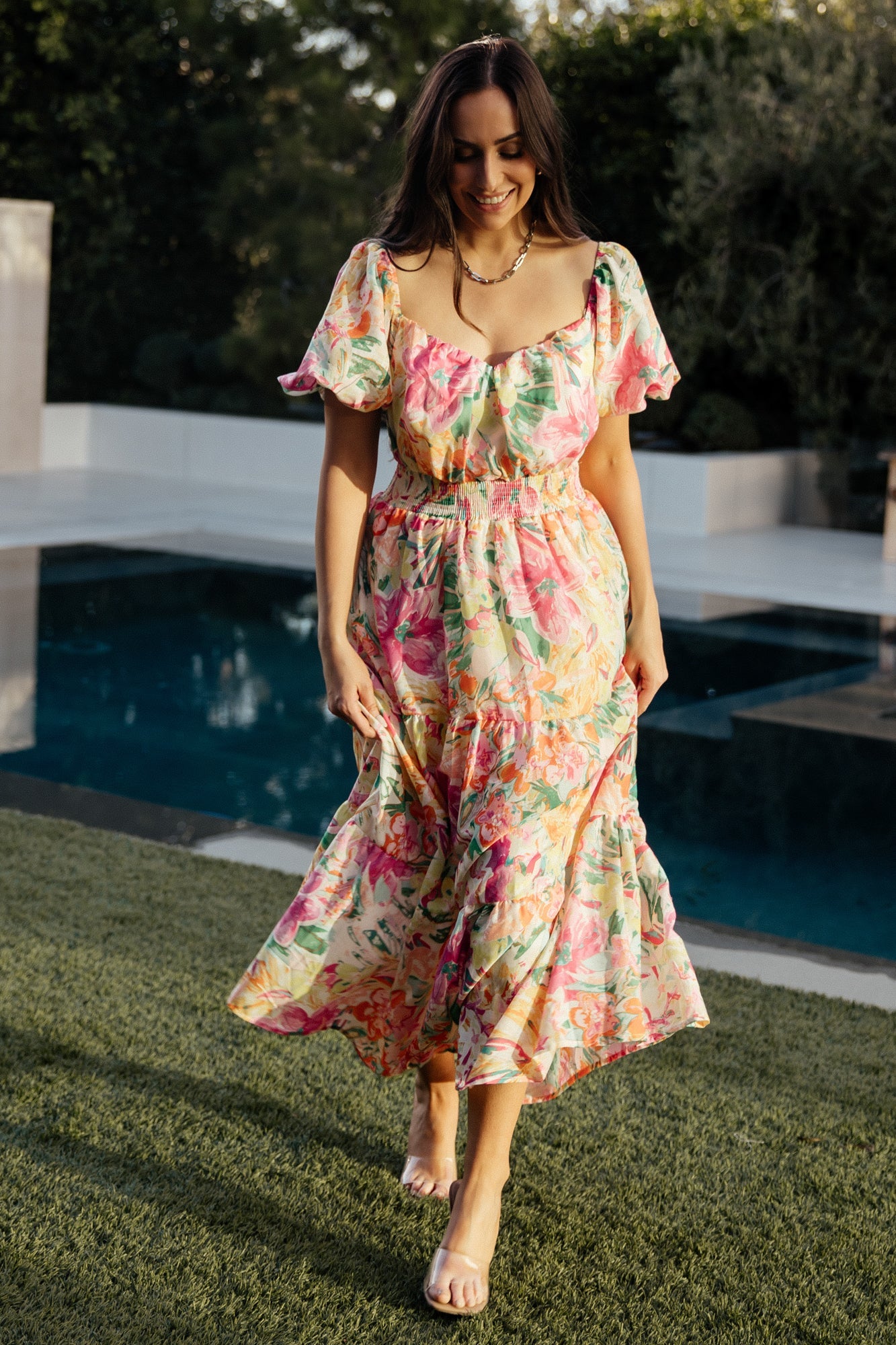 Baltic Born Womens Denzel Puff Sleeve Midi Dress | Multi Floral | Size: Medium Baltic Born Womens Denzel Puff Sleeve Midi Dress | Multi Floral | Size: Medium