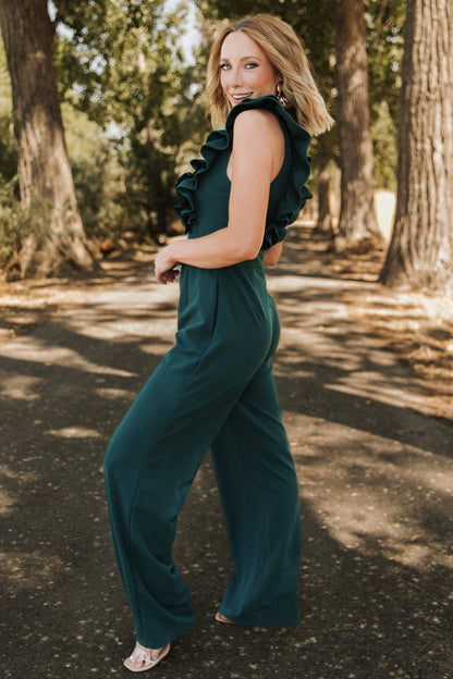 Descanso Ruffle Jumpsuit | Dark Green - Baltic Born