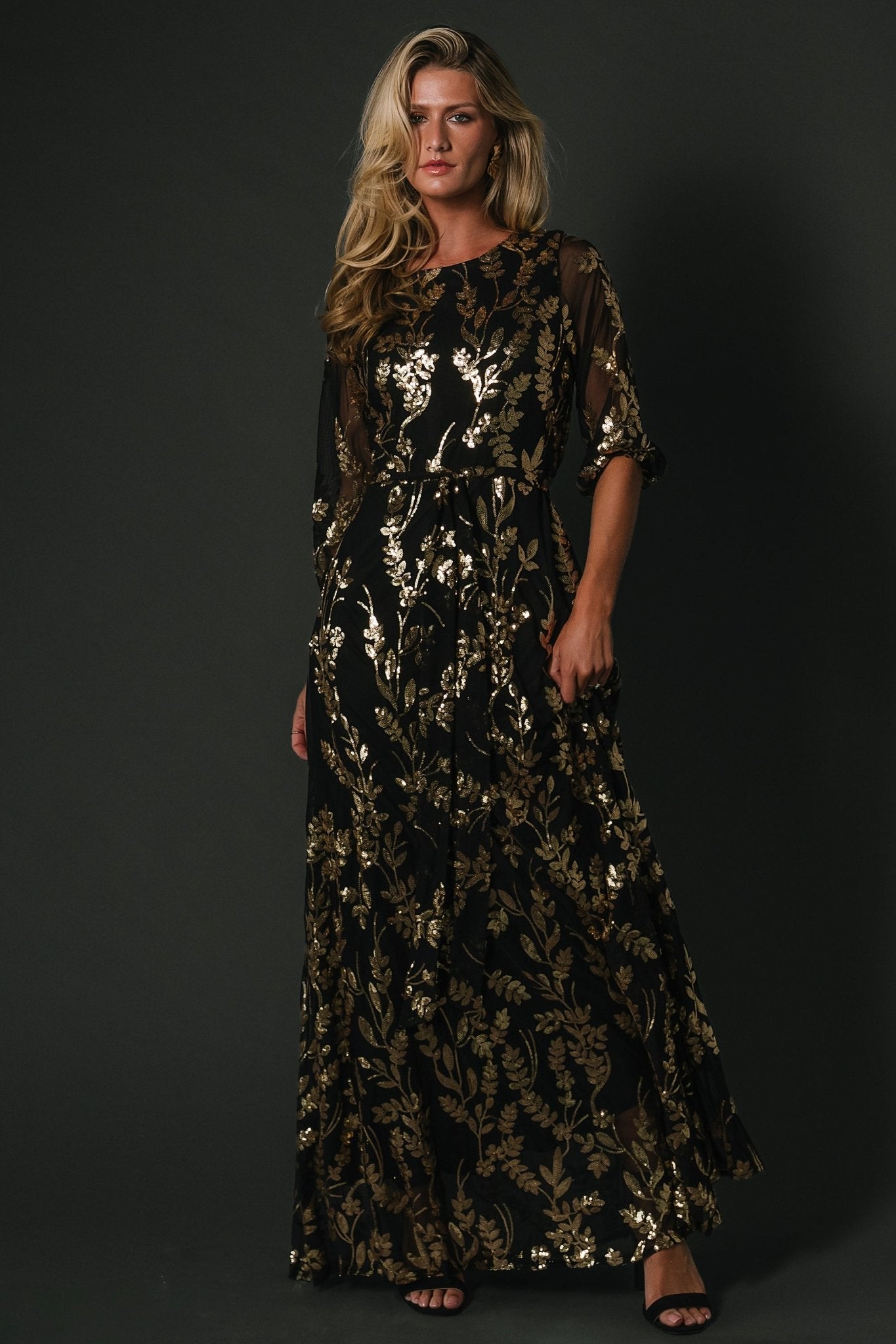 Destiny Sequin Maxi Dress | Black + Gold - Baltic Born