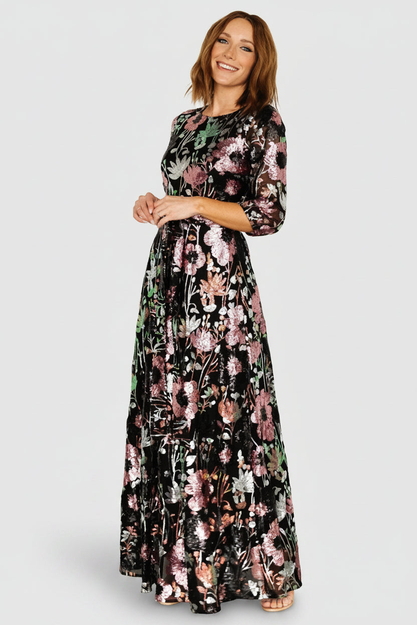 Destiny Sequin Maxi Dress | Black Multi