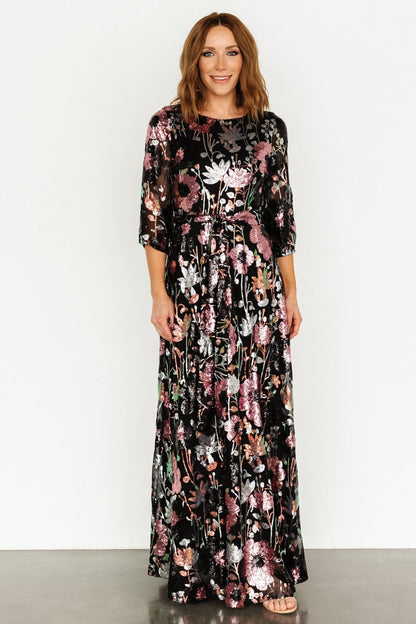 Destiny Sequin Maxi Dress | Black Multi - Baltic Born