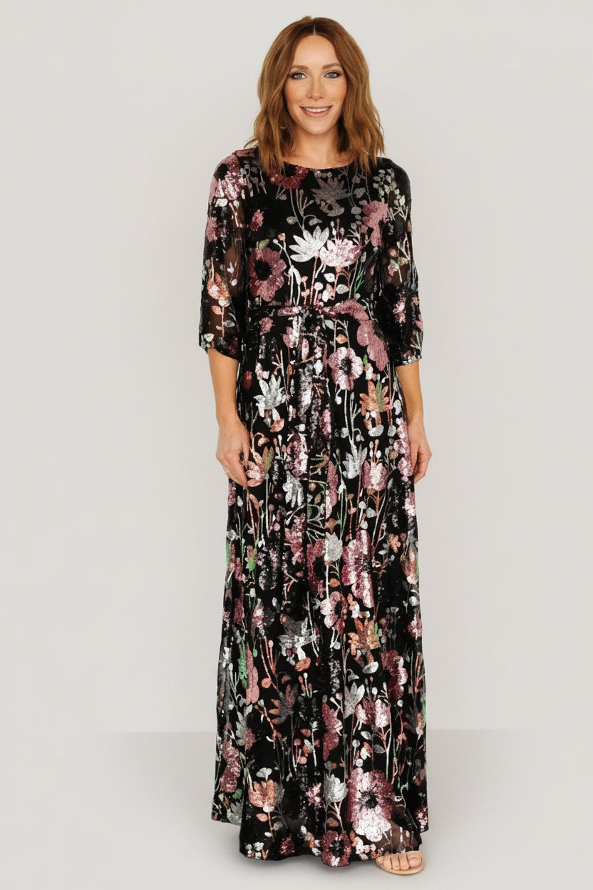 Destiny Sequin Maxi Dress | Black Multi