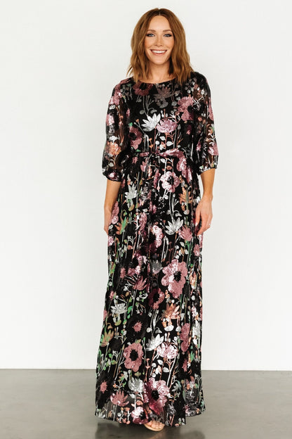 Destiny Sequin Maxi Dress | Black Multi - Baltic Born