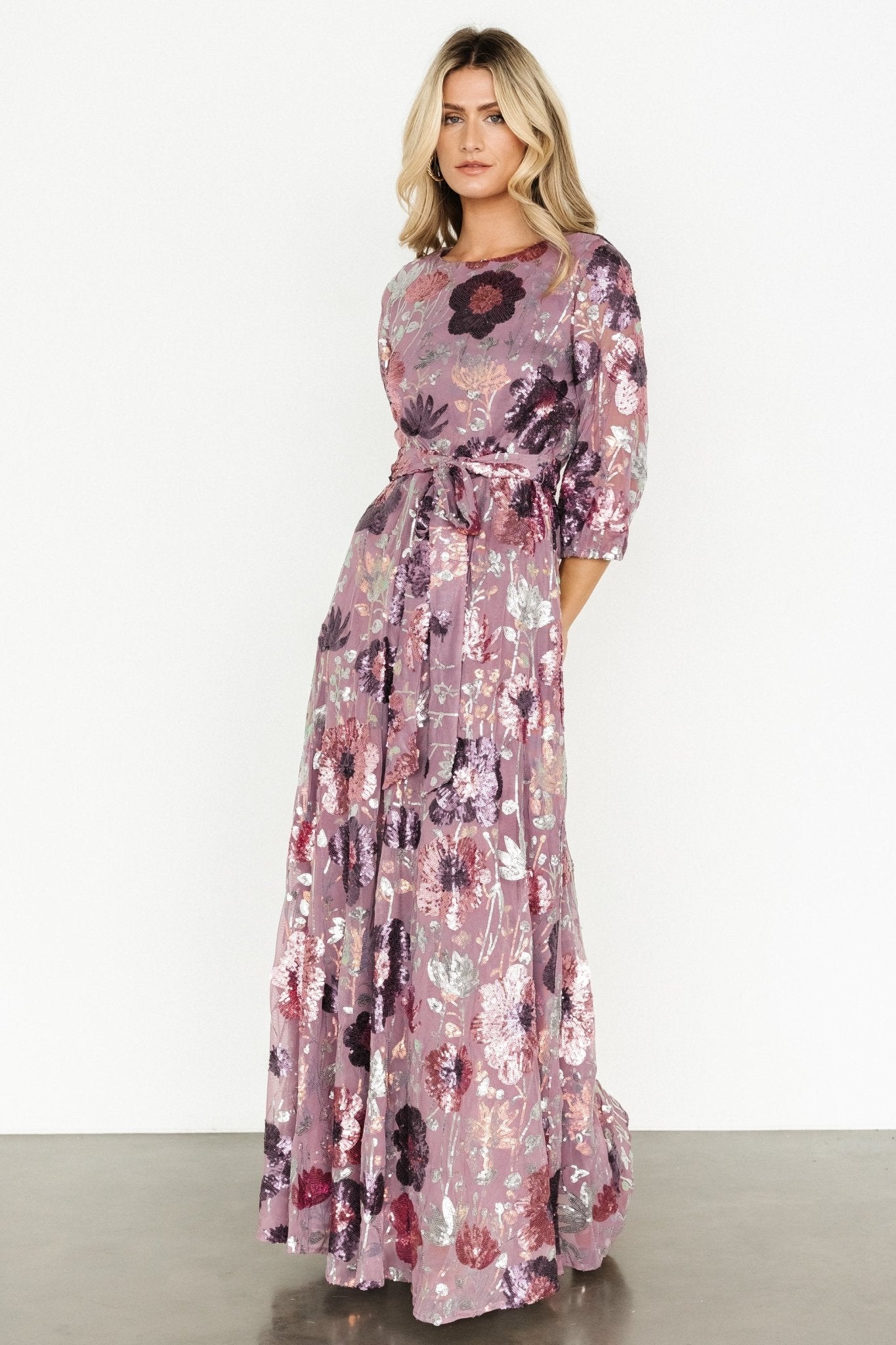 Destiny Sequin Maxi Dress | Lilac Floral - Baltic Born