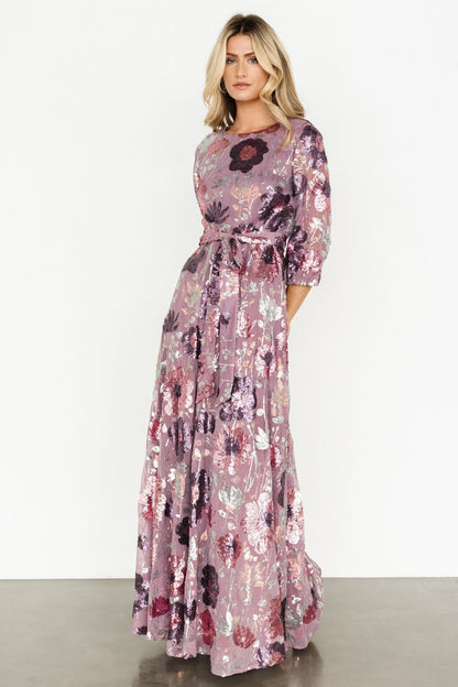 Destiny Sequin Maxi Dress | Lilac Floral - Baltic Born