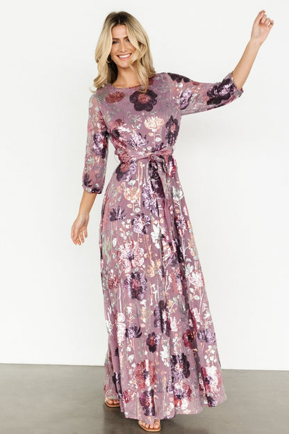 Destiny Sequin Maxi Dress | Lilac Floral - Baltic Born