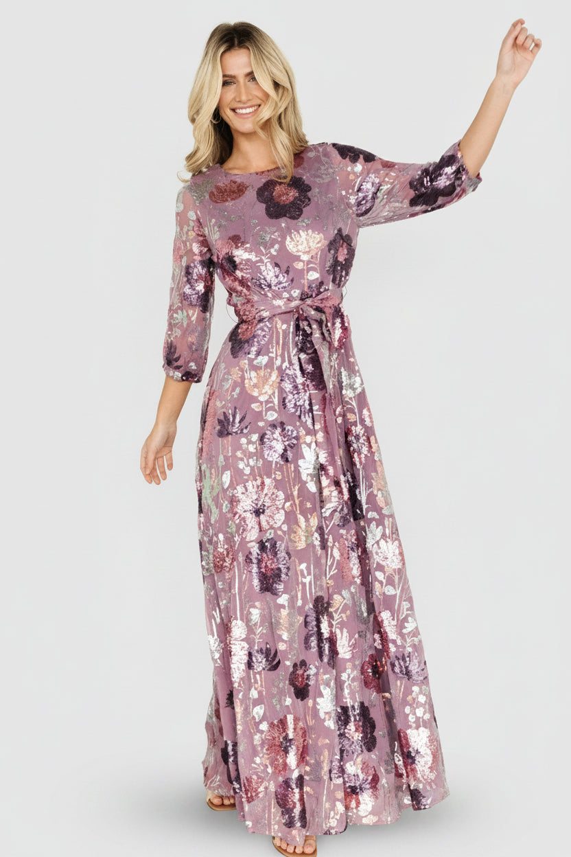 Baltic Born Womens Destiny Sequin Maxi Dress | Lilac Floral | Size: Medium Baltic Born Womens Destiny Sequin Maxi Dress | Lilac Floral | Size: Medium