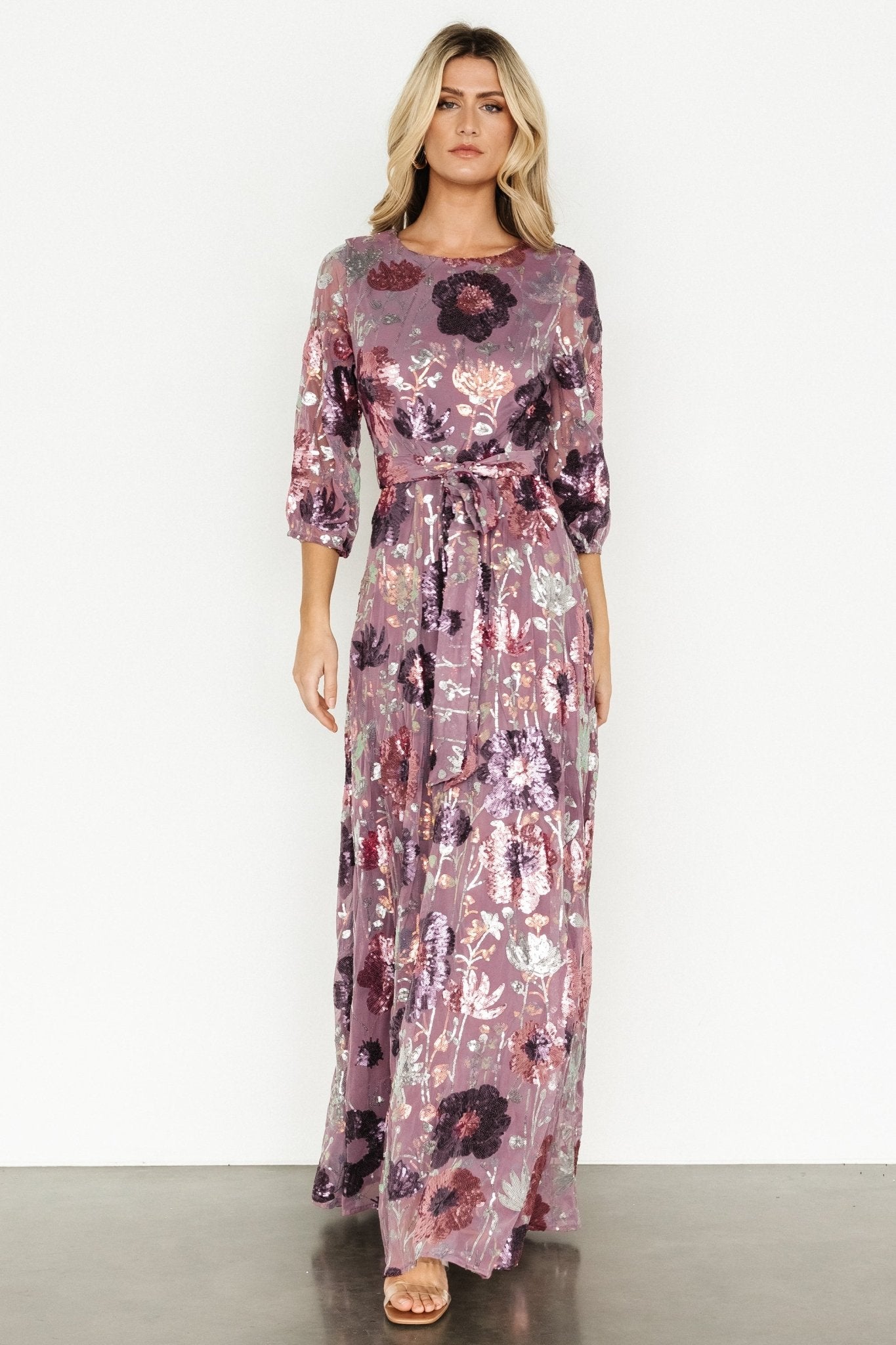 Destiny Sequin Maxi Dress | Lilac Floral - Baltic Born