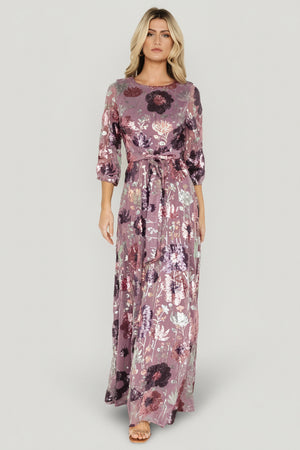 lilac maxi dress with sleeves Destiny Sequin Maxi Dress in Lilac Floral