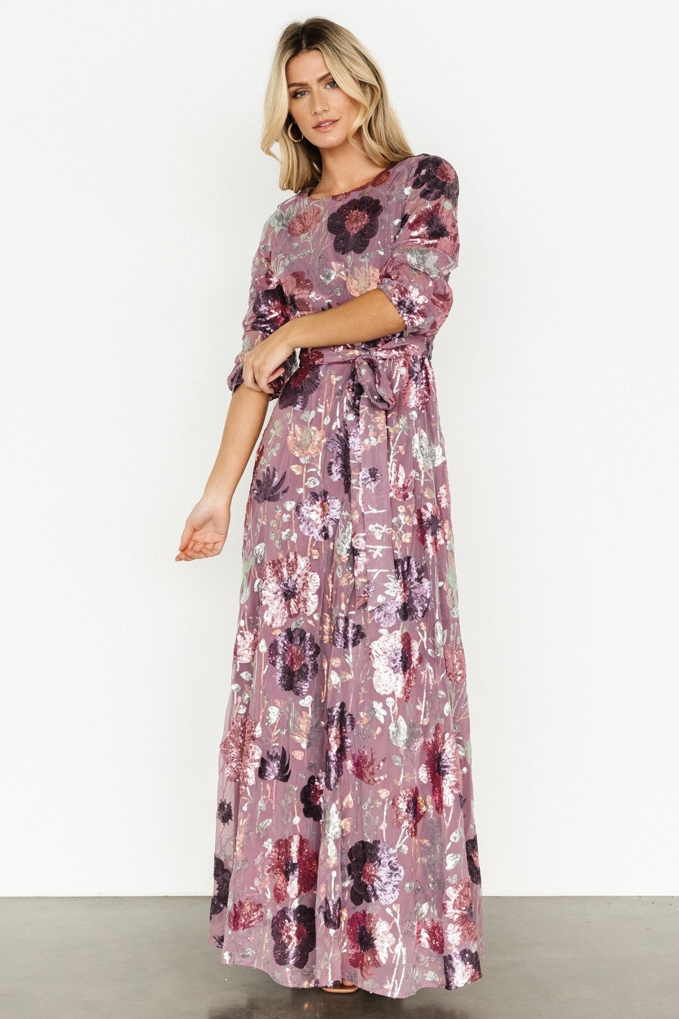 Destiny Sequin Maxi Dress | Lilac Floral - Baltic Born