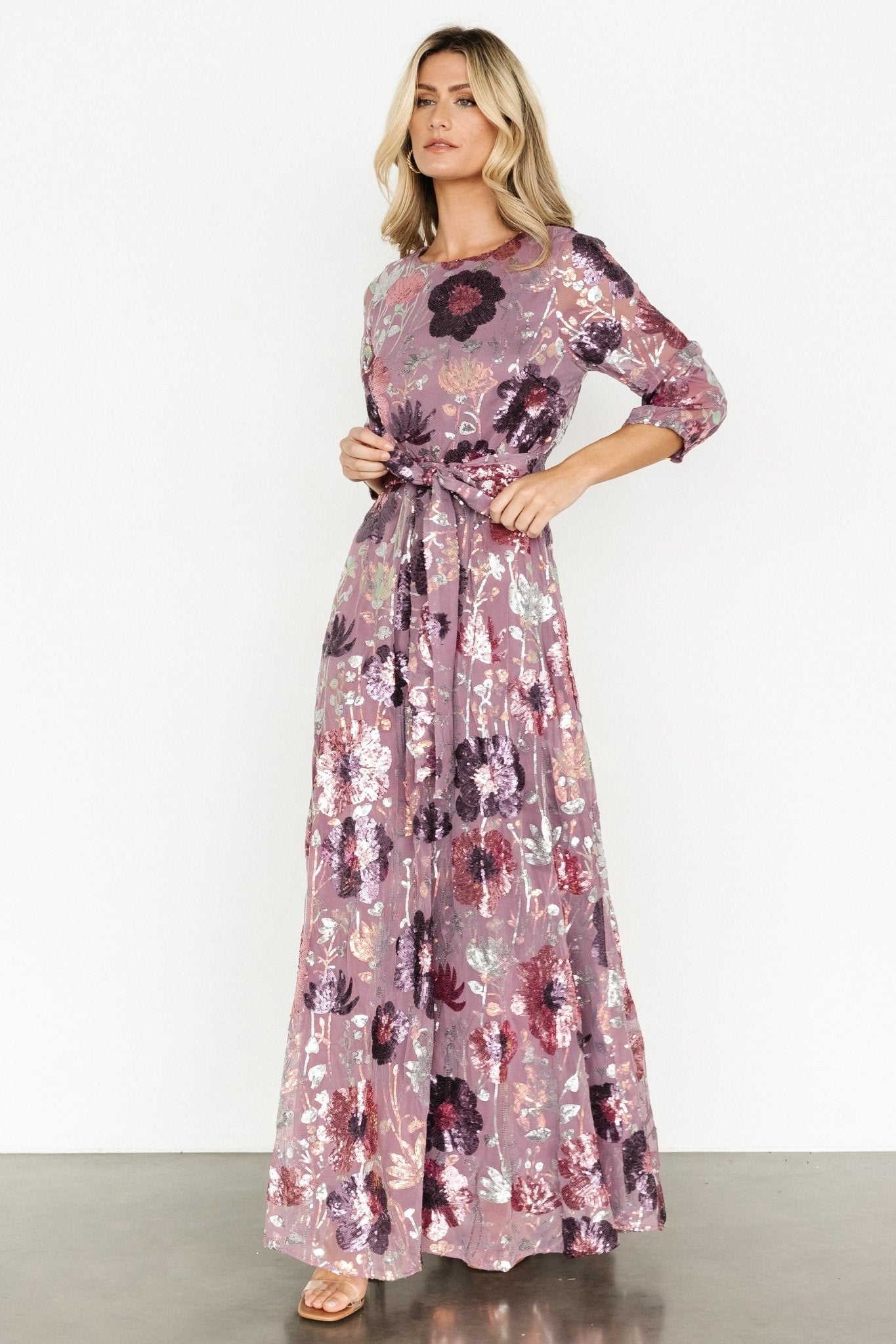 Destiny Sequin Maxi Dress | Lilac Floral - Baltic Born