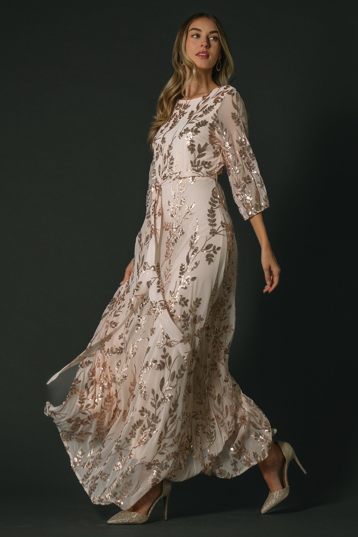 Destiny Sequin Maxi Dress — Rose Gold
