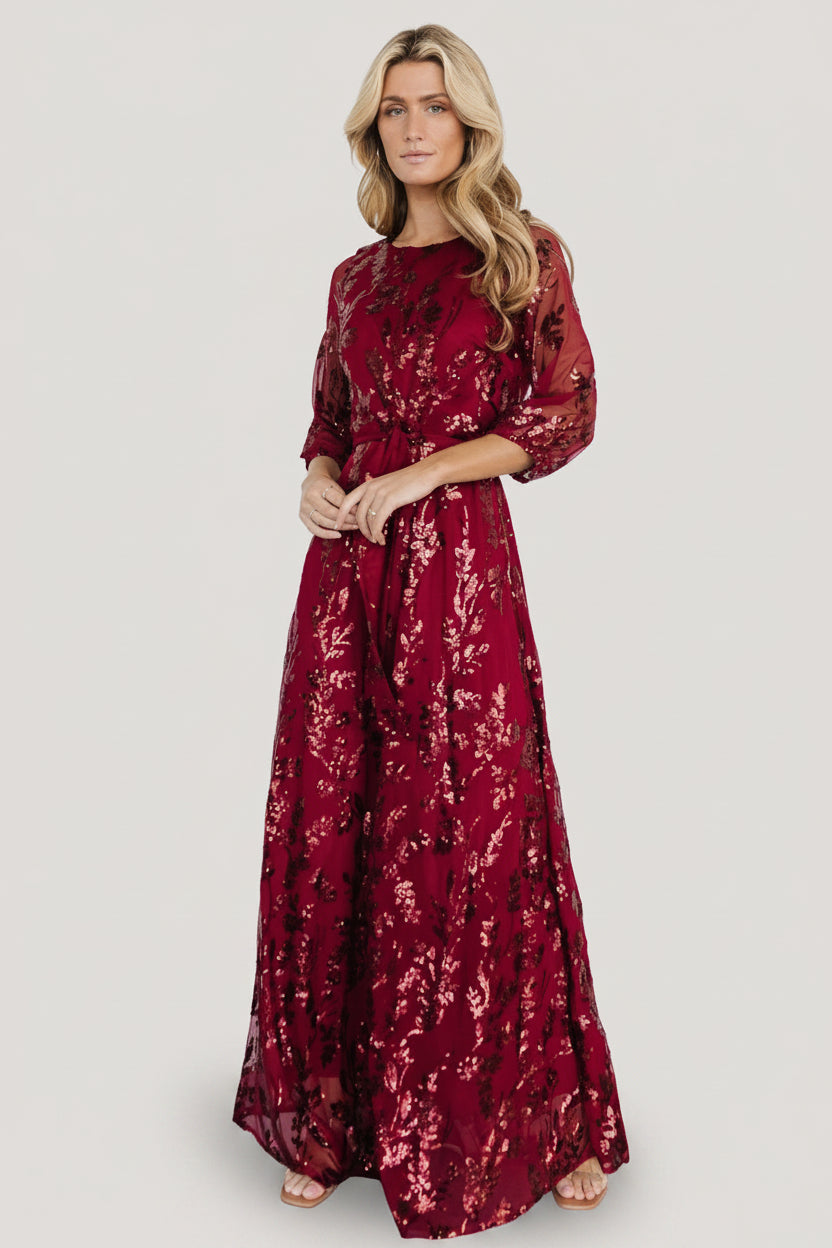 Destiny Sequin Maxi Dress | Wine