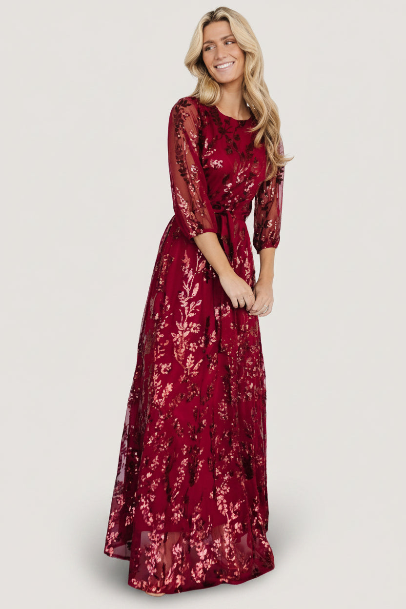Destiny Sequin Maxi Dress | Wine