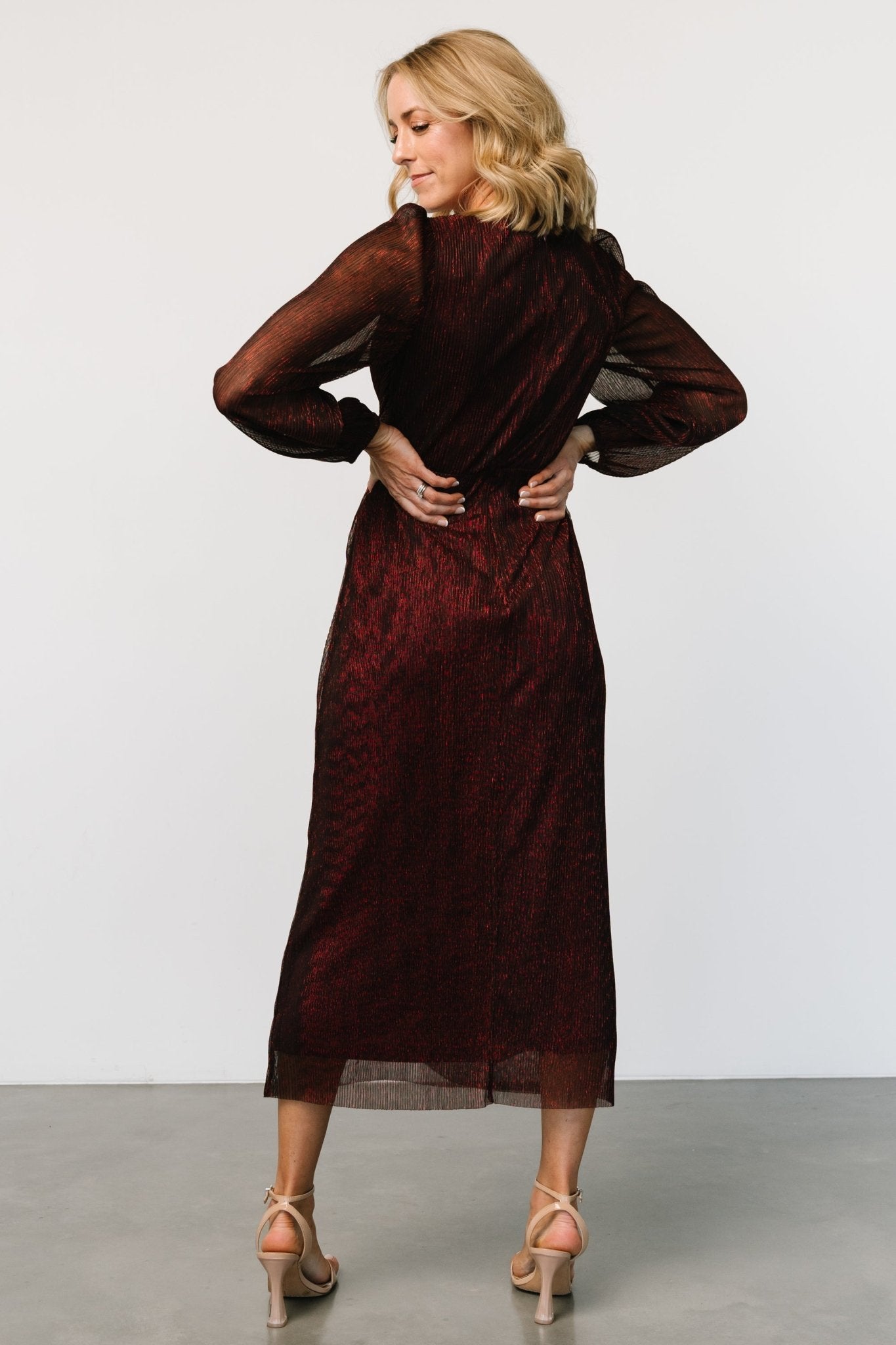 Devlyn Pleated Dress | Ruby Shimmer - Baltic Born